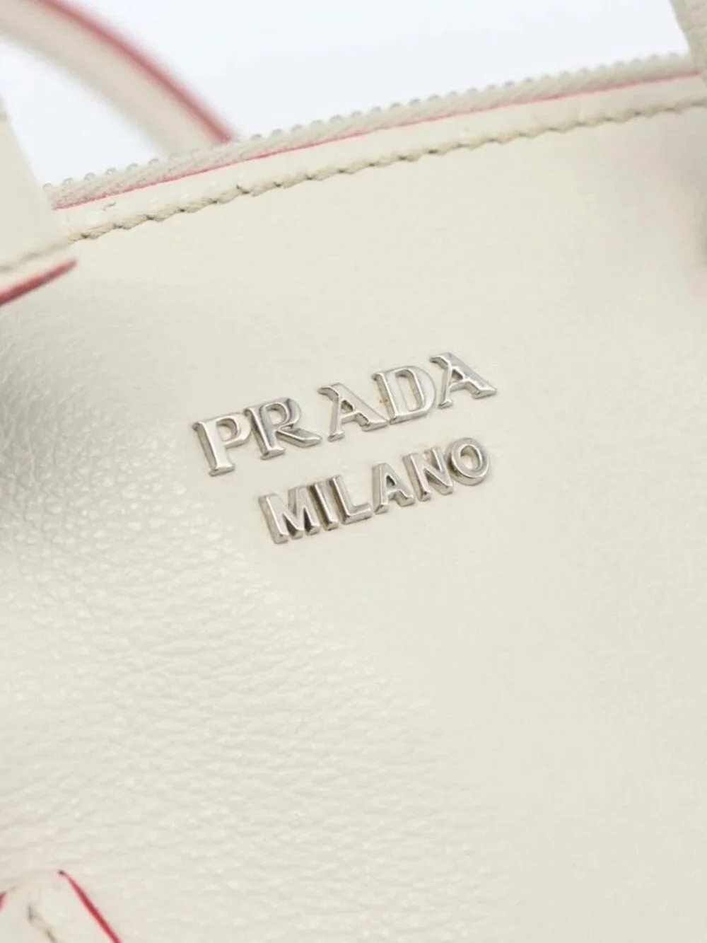 PRADA Hand Bag Leather 2way White Silver Auth